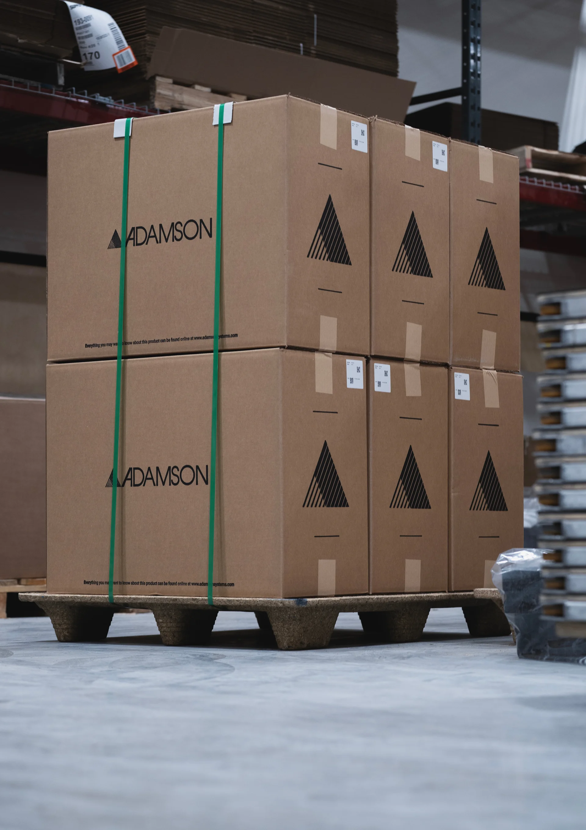 Adamson System engineering skid loaded with loudspeaker products ready to ship